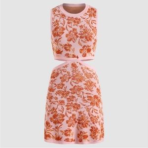 Floral Knit Cutout Dress in Pink and Orange